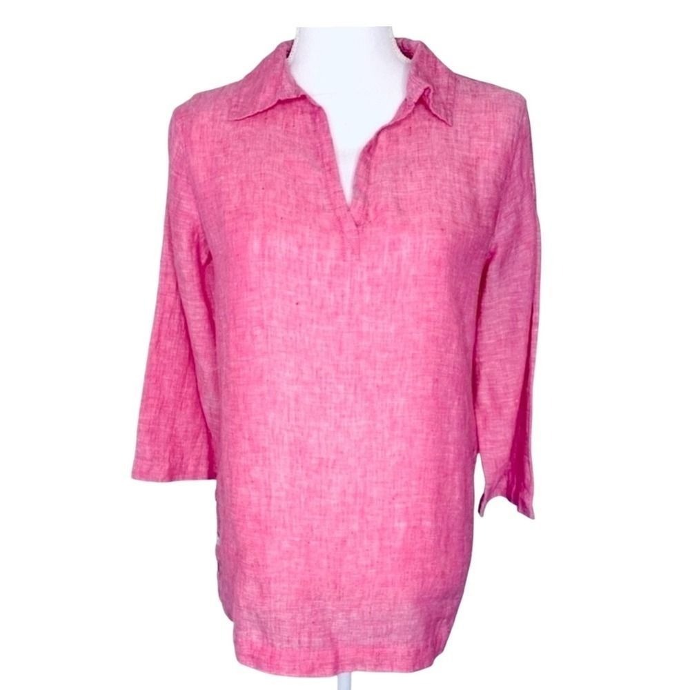Tahari Tunic Shirt‎ 100% Linen Pink Women Small NWOT